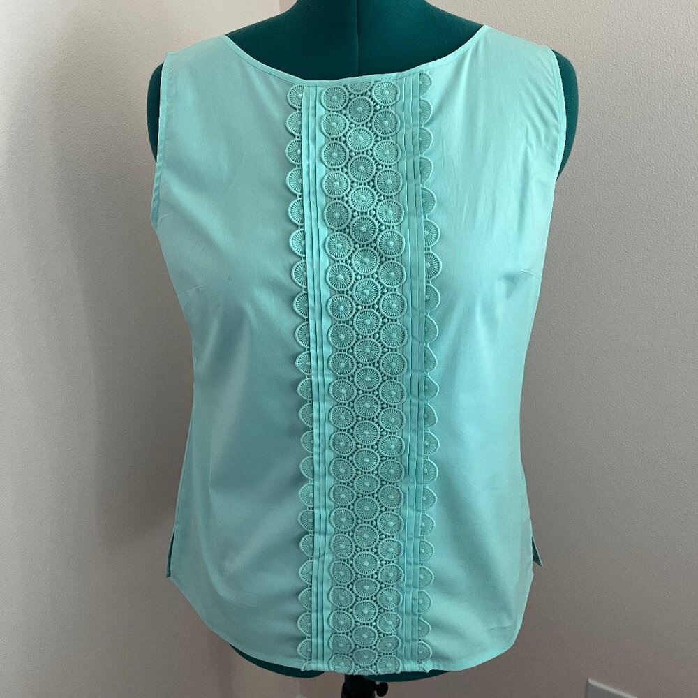NWT Talbots Aqua Sleeveless Lace-Trim Top